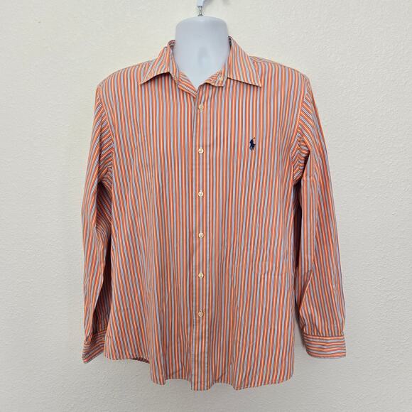 Ralph Lauren Men's Custom Fit Striped Button Down Orange, Blue, White Size L - Picture 1 of 6